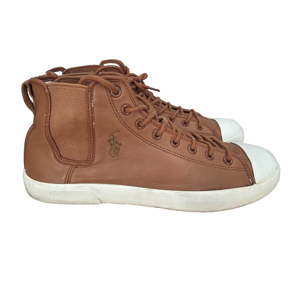Polo Ralph Lauren Francisco Sneakers Mens 9 D Brown Leather High Top Casual Shoe